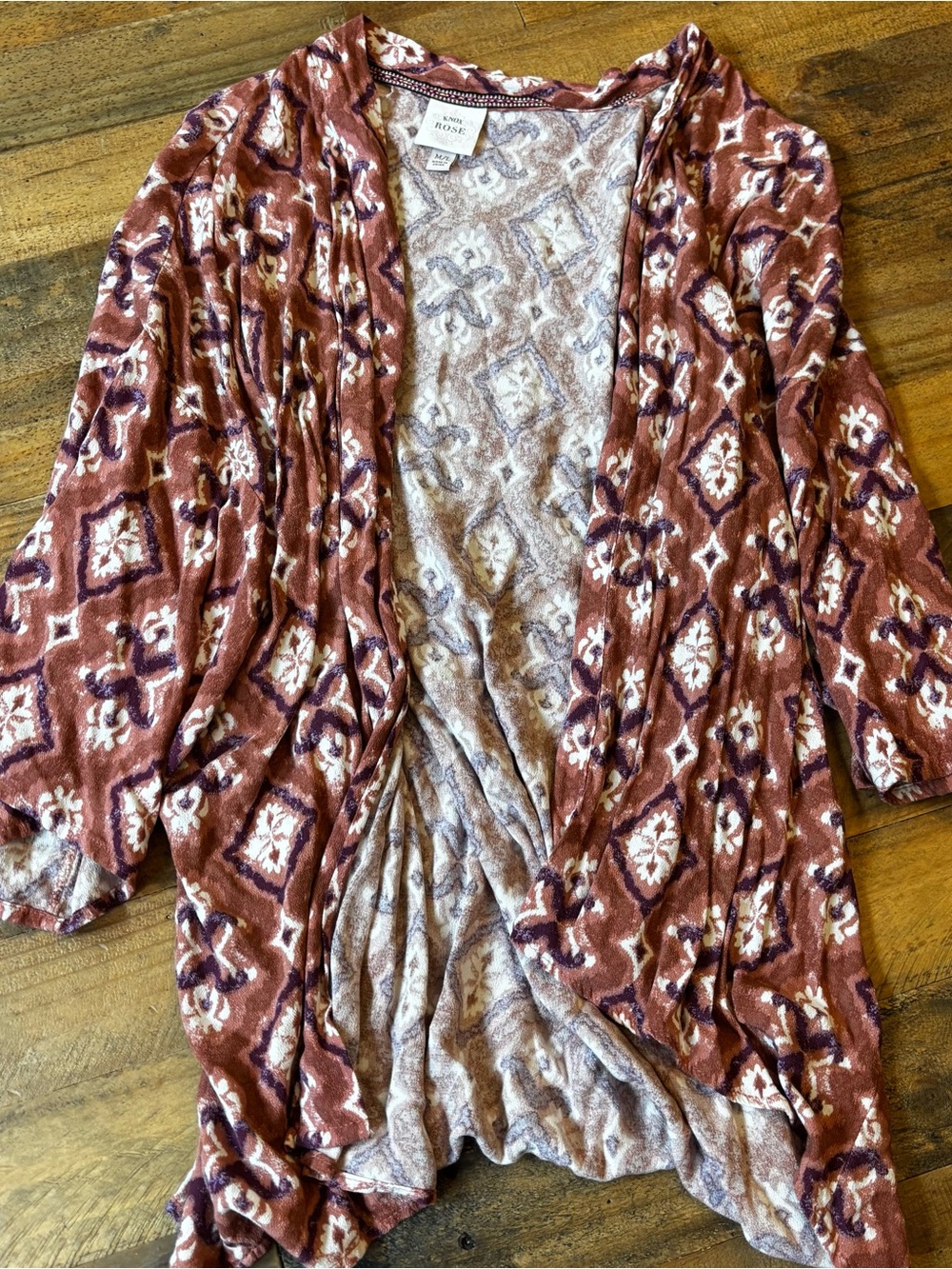 Rust Patterned Open Front Cardigan